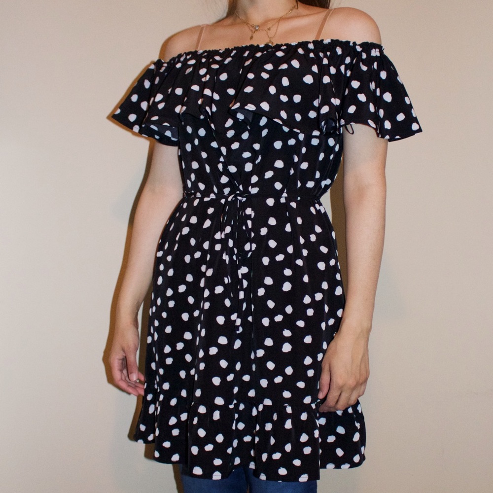 Merona Strapless Navy Polka Dot Dress
